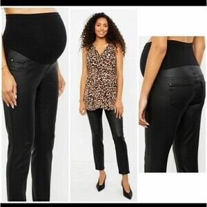 Indigo Blue Black Waxed Denim Maternity Pull on Pants 2X